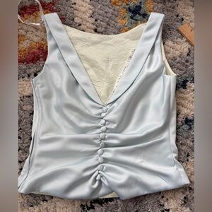 Vintage y2k Niki Livas satin formal tank deep v button back light baby blue 4